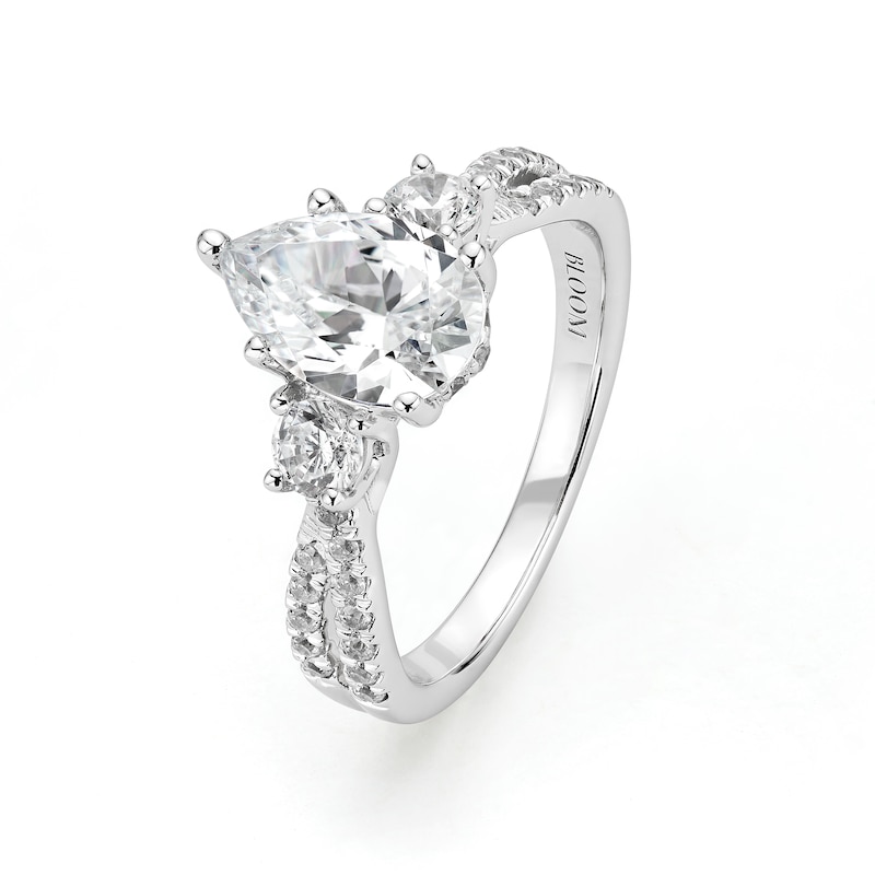 Main Image 2 of BLOOM 14ct White Gold 2ct Lab Grown Diamond Pear Shaped Trilogy Ring