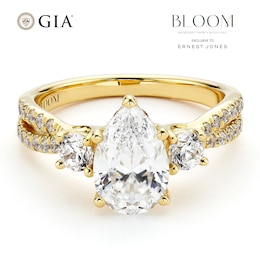 BLOOM 14ct Yellow Gold 2ct Lab Grown Diamond Pear Shaped Trilogy Ring