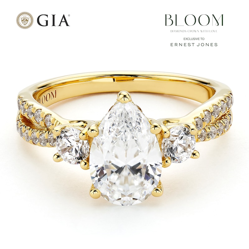 Main Image 1 of BLOOM 14ct Yellow Gold 2ct Lab Grown Diamond Pear Shaped Trilogy Ring