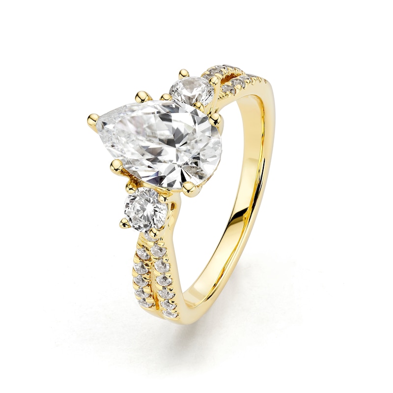 Main Image 2 of BLOOM 14ct Yellow Gold 2ct Lab Grown Diamond Pear Shaped Trilogy Ring