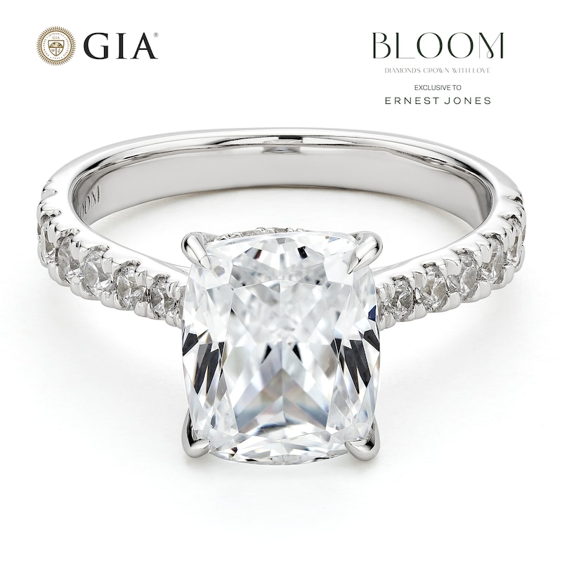 Main Image 1 of BLOOM 14ct White Gold 3ct Lab Grown Diamond Cushion Solitaire Ring