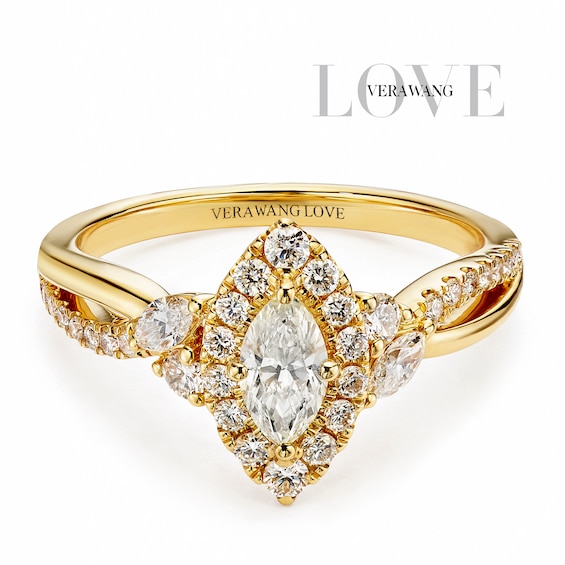 Engagement Ring Vera Wang 18ct Yellow Gold Marquise Halo Certificated 0.70ct Diamond Ring