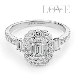 Engagement Ring Vera Wang Platinum Emerald Double Halo Certificated 1ct Diamond Ring