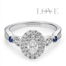 Engagement Ring Vera Wang Platinum Sapphire Oval Halo Certificated&nbsp;0.60ct Diamond Ring