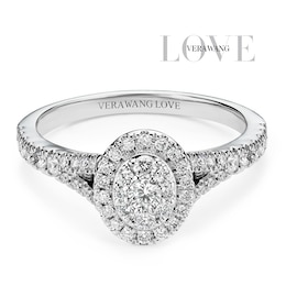 Engagement Ring Vera Wang Platinum Oval Halo Certificated 0.50ct Diamond Ring
