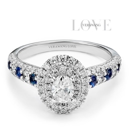 Engagement Ring Vera Wang Platinum Sapphire Double Halo Certificated 0.80ct Diamond Ring