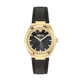 Versace V-Auria 35mm Black Sunray Dial & Black Leather Strap Watch