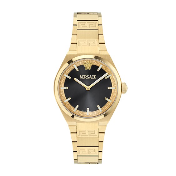 Women's Versace V-Auria 35Mm Black Sunray Dial & Gold Tone Bracelet Watch