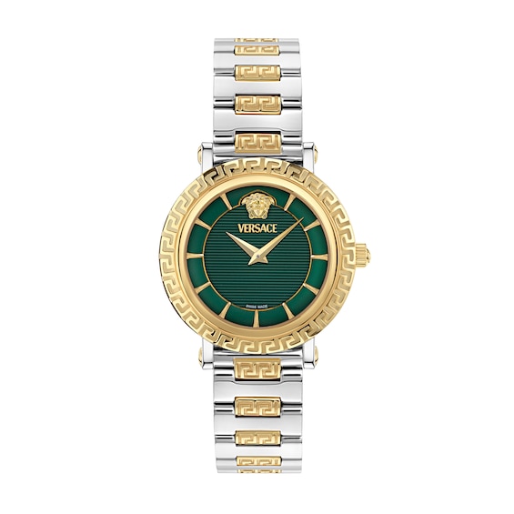 Women's Versace Greca Sphere Nova 35Mm Green Dial & Two Tone Bracelet Watch