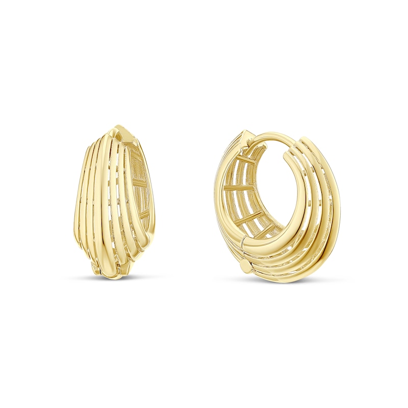 Main Image 1 of 9ct Yellow Gold Chunky Linear Basket Hoop Earrings