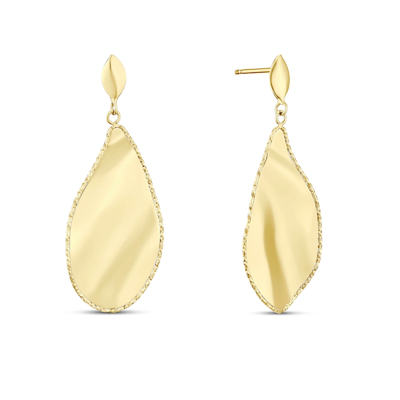 Main Image 1 of 9ct Yellow Gold Organic Leaf Drop Earrings
