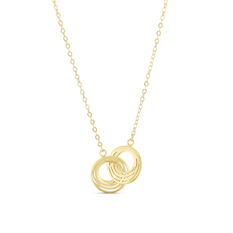 Main Image 1 of 9ct Yellow Gold 14+2" Interlinking Circular Pendant