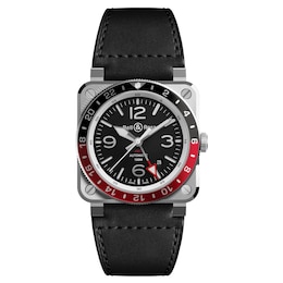 Bell & Ross BR 03-93 GMT Men's Black Leather Strap Watch
