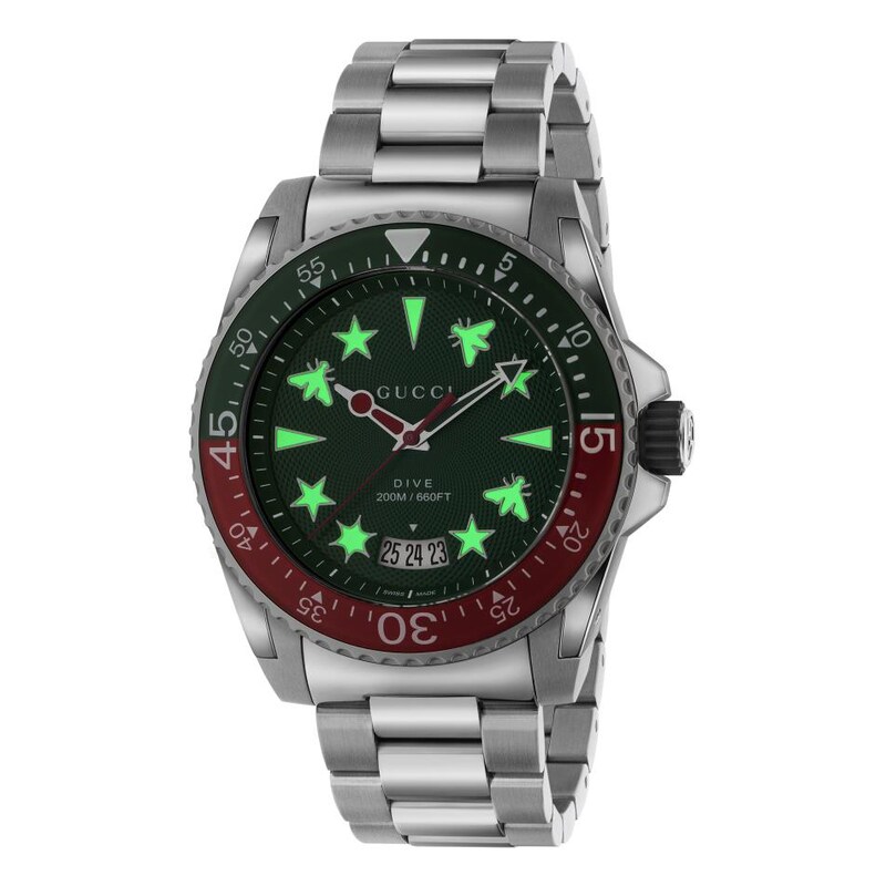 Gucci Dive Green Dial & Stainless Steel Bracelet Watch