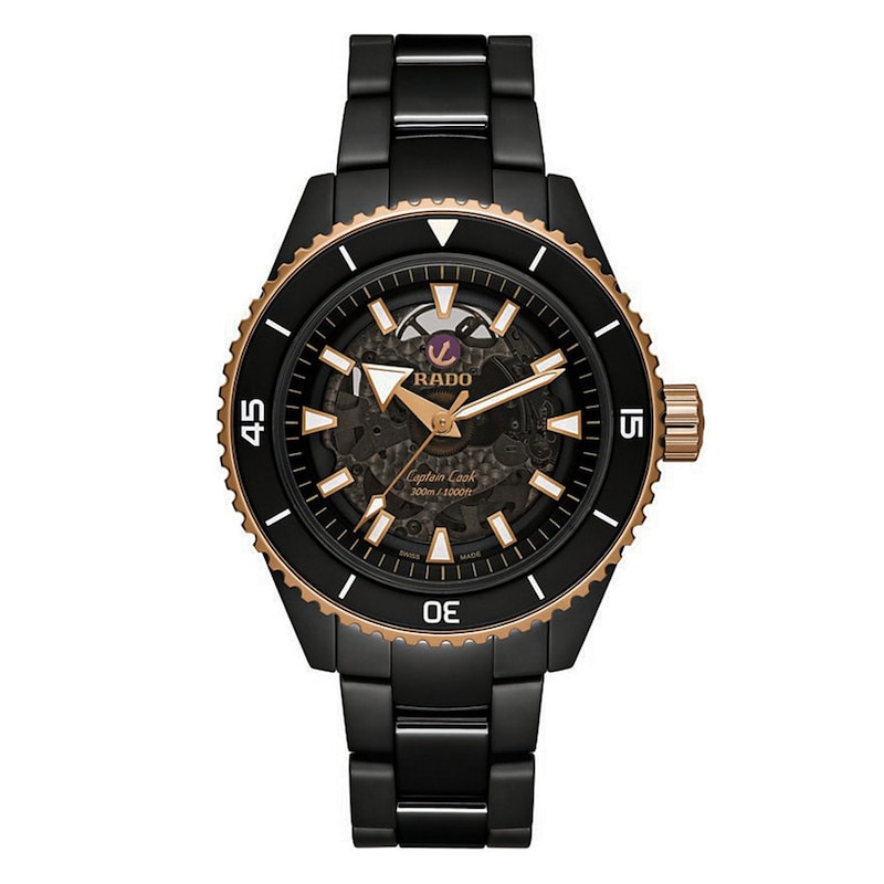 Rado Captain Cook High-Tech Ceramic Rose Gold Detailed Black Bracelet Watch