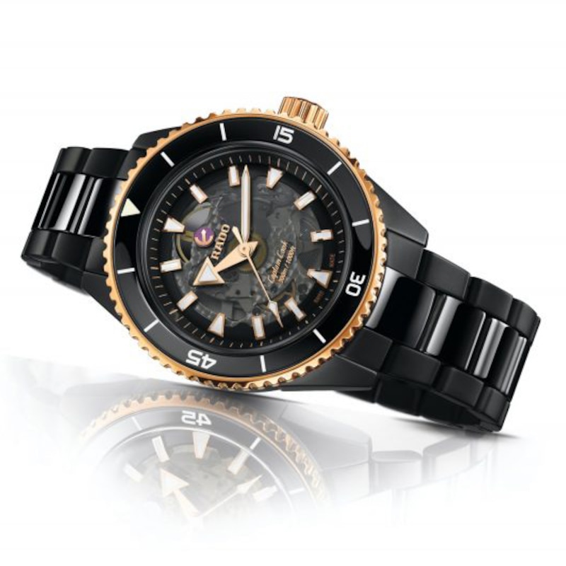 Rado Captain Cook High-Tech Ceramic Rose Gold Detailed Black Bracelet Watch