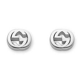 Gucci Interlocking G Silver Motif Stud Earrings