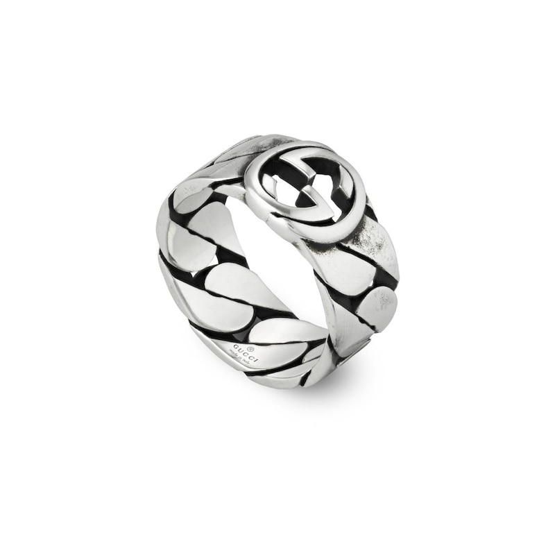 Gucci Interlocking Sterling Silver Ring Size Q-R
