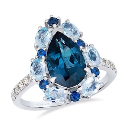Le Vian Couture Platinum Deep Sea Blue Topaz & Blueberry Sapphire 0.31ct Vanilla Diamonds Pear Halo Ring