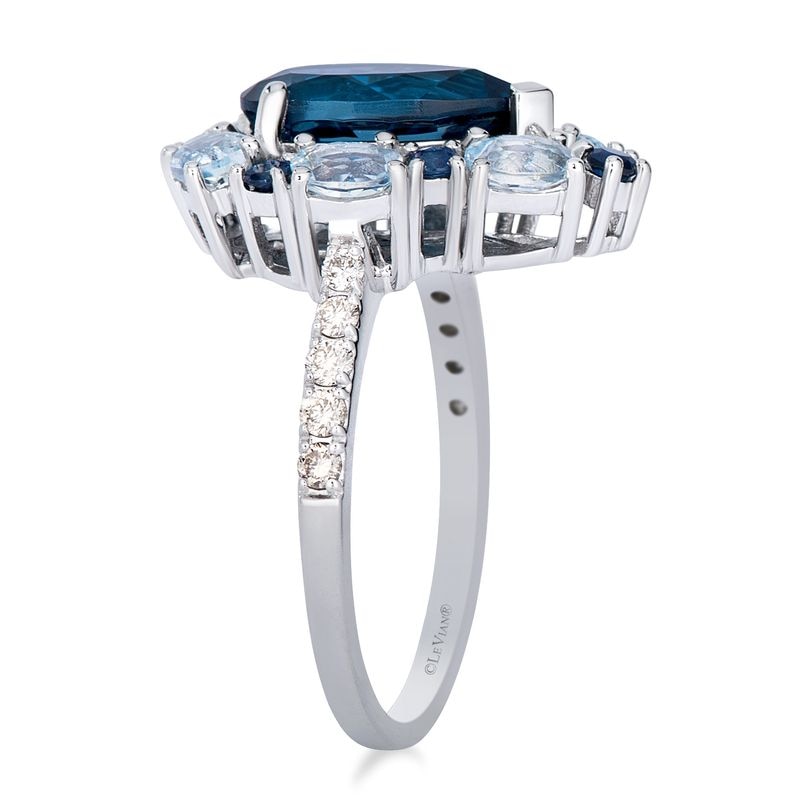 Main Image 2 of Le Vian Couture Platinum Deep Sea Blue Topaz & Blueberry Sapphire 0.31ct Vanilla Diamonds Pear Halo Ring