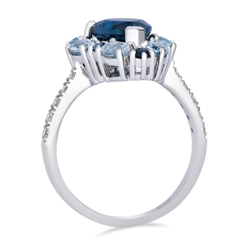 Main Image 3 of Le Vian Couture Platinum Deep Sea Blue Topaz & Blueberry Sapphire 0.31ct Vanilla Diamonds Pear Halo Ring