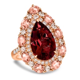 Le Vian 14ct Strawberry Gold Raspberry Rhodolite & Peach Morganite 0.50ct Nude Diamonds Pear Halo Ring