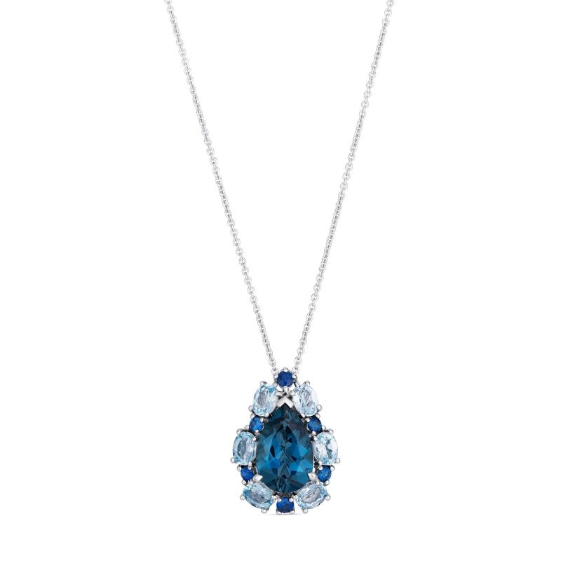 Main Image 1 of Le Vian Couture Platinum Deep Sea Blue Topaz & Blueberry Sapphire 0.22ct Vanilla Diamonds Pear Halo Pendant