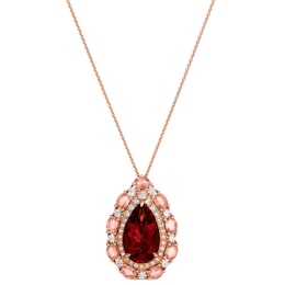 Le Vian 14ct Strawberry Gold Raspberry Rhodolite & Peach Morganite 0.52ct Nude Diamonds Pear Halo Pendant
