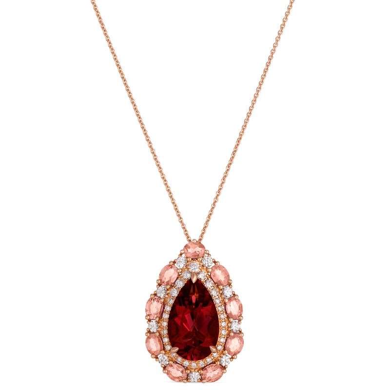 Main Image 1 of Le Vian 14ct Strawberry Gold Raspberry Rhodolite & Peach Morganite 0.52ct Nude Diamonds Pear Halo Pendant