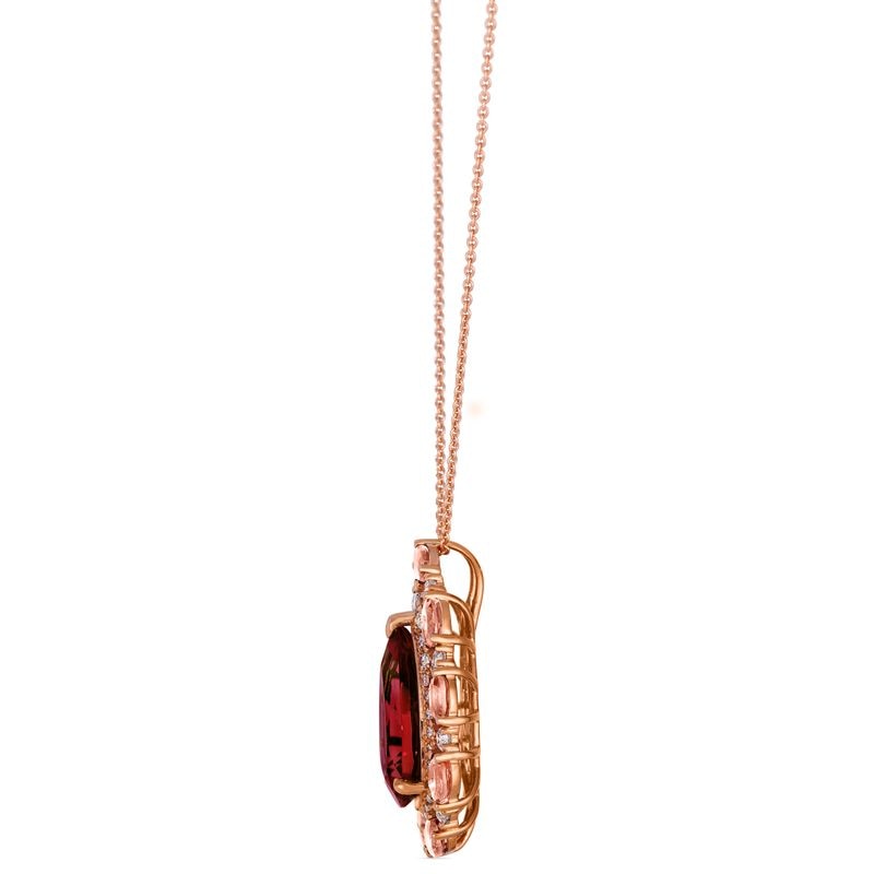 Main Image 2 of Le Vian 14ct Strawberry Gold Raspberry Rhodolite & Peach Morganite 0.52ct Nude Diamonds Pear Halo Pendant