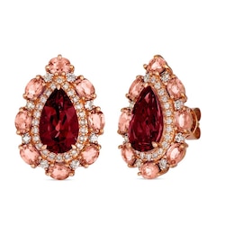 Le Vian 14ct Strawberry Gold Raspberry Rhodolite & Peach Morganite 0.56ct Nude Diamonds Pear Halo Stud Earrings