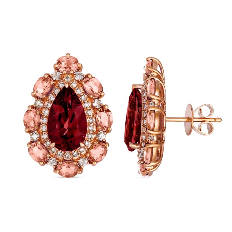 Main Image 2 of Le Vian 14ct Strawberry Gold Raspberry Rhodolite & Peach Morganite 0.56ct Nude Diamonds Pear Halo Stud Earrings
