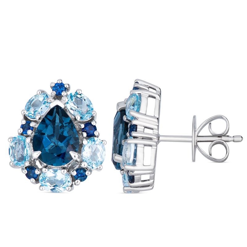 Main Image 1 of Le Vian Couture Platinum Deep Sea Blue Topaz & Blueberry Sapphire 0.24ct Vanilla Diamonds Pear Halo Stud Earrings