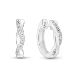 Sterling Silver 14.5mm Cubic Zirconia Twisted Hoop Earrings