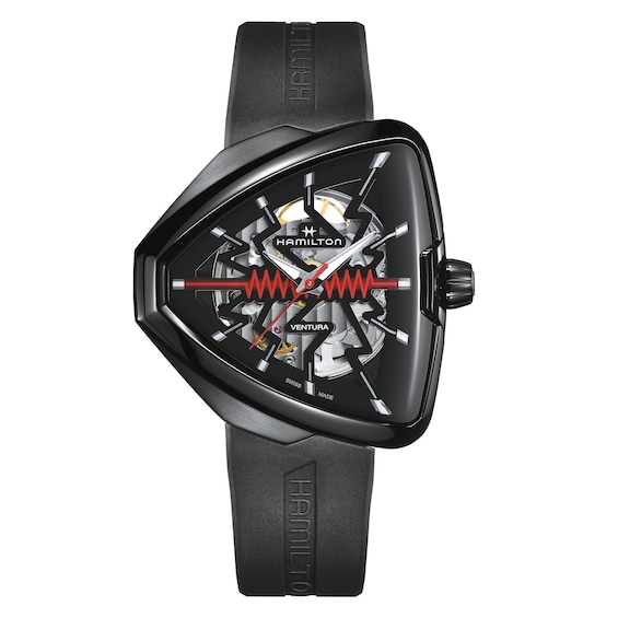 Hamilton Ventura Elvis80 Skeleton Black Rubber Strap Watch