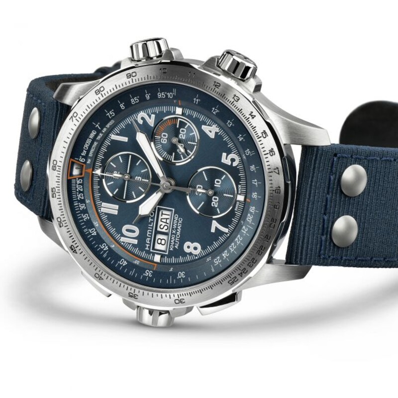 Hamilton Khaki Aviation X-Wind Auro Chrono Blue Strap Watch