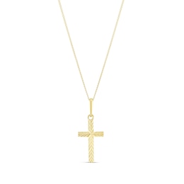 Children's 9ct Yellow Gold 14" Diamond Cut Cross Shaped Pendant