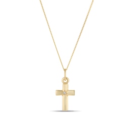 Children's 9ct Yellow Gold 14" Diamond Cross Shaped Pendant