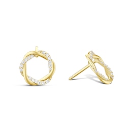 9ct Yellow Gold 12mm Cubic Zirconia Twisted Open Circle Stud Earrings