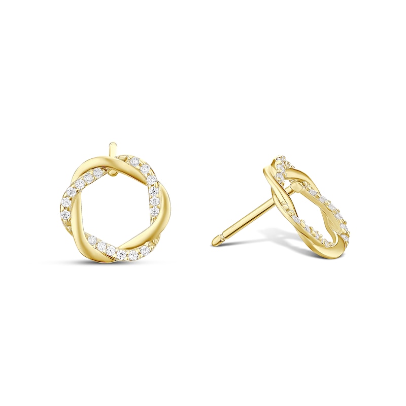 Main Image 1 of 9ct Yellow Gold 12mm Cubic Zirconia Twisted Open Circle Stud Earrings
