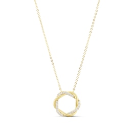 9ct Yellow Gold Twisted Cubic Zirconia & Polished Open Circle Pendant