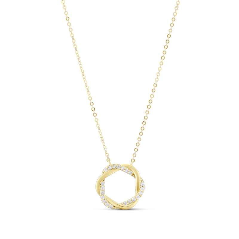 Main Image 1 of 9ct Yellow Gold Twisted Cubic Zirconia & Polished Open Circle Pendant