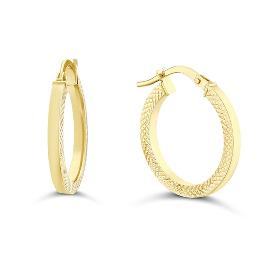 9ct Yellow Gold 15mm Cobra Textured Hoop Earrings