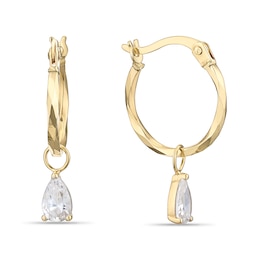 9ct Yellow Gold Cubic Zirconia Polished Drop Hoop Earrings