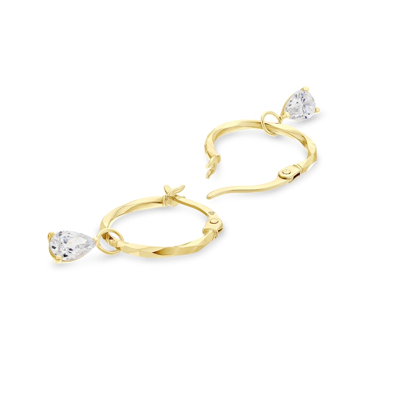 Main Image 2 of 9ct Yellow Gold Cubic Zirconia Polished Drop Hoop Earrings