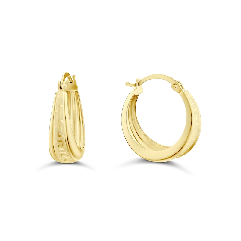 Main Image 1 of 9ct Yellow Gold Greek Key Basket Creole Hoop Earrings