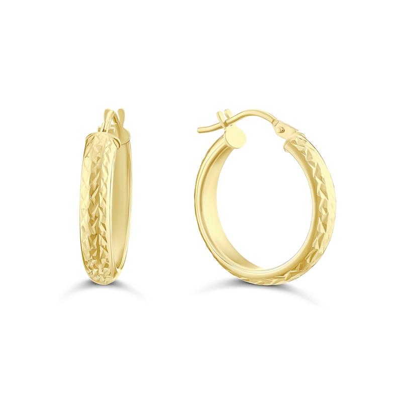 Main Image 1 of 9ct Yellow Gold 21mm Diamond Cut Round Tube Hoop Earrings