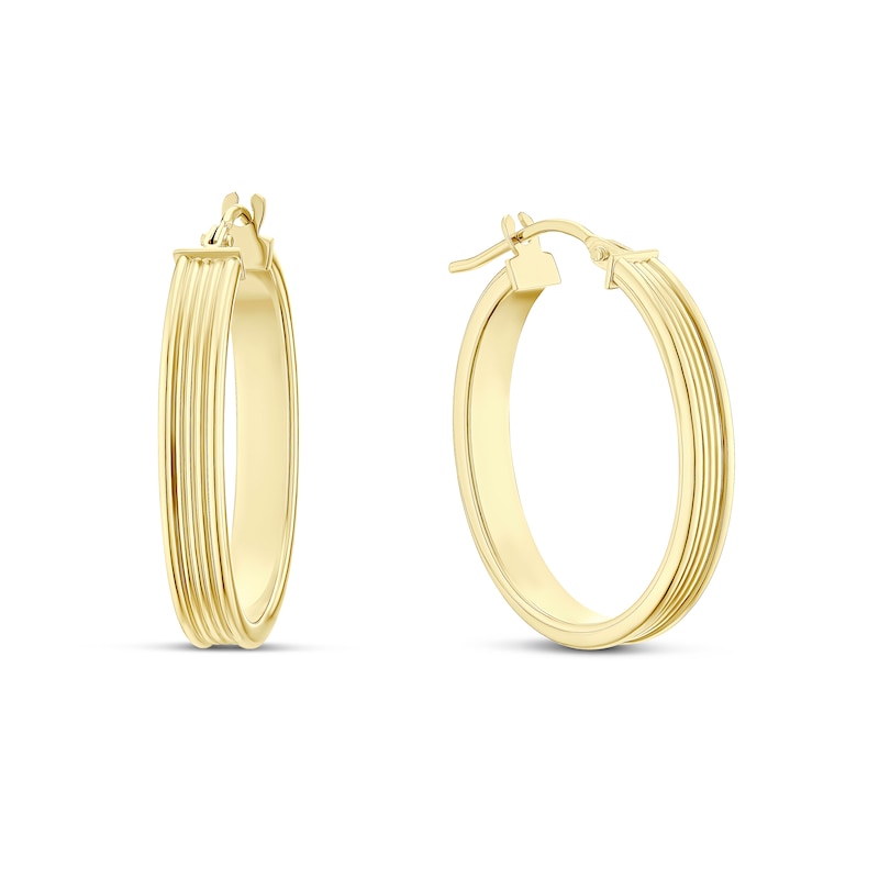 Main Image 1 of 9ct Yellow Gold Patterned Oval Hoop Earrings
