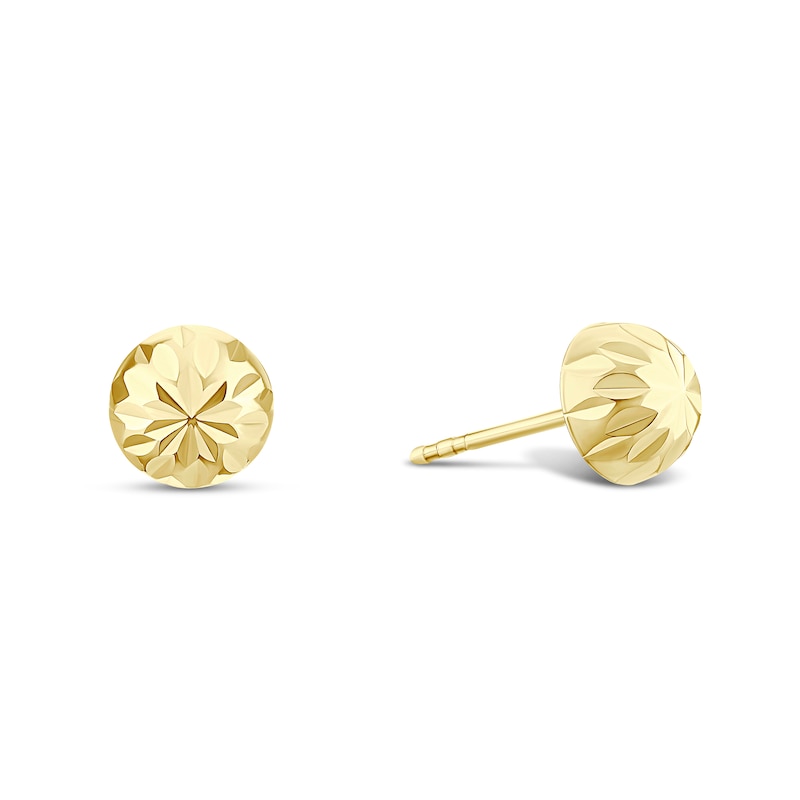 Main Image 1 of 9ct Yellow Gold 6mm Diamond Cut Textured Domed Stud Earrings