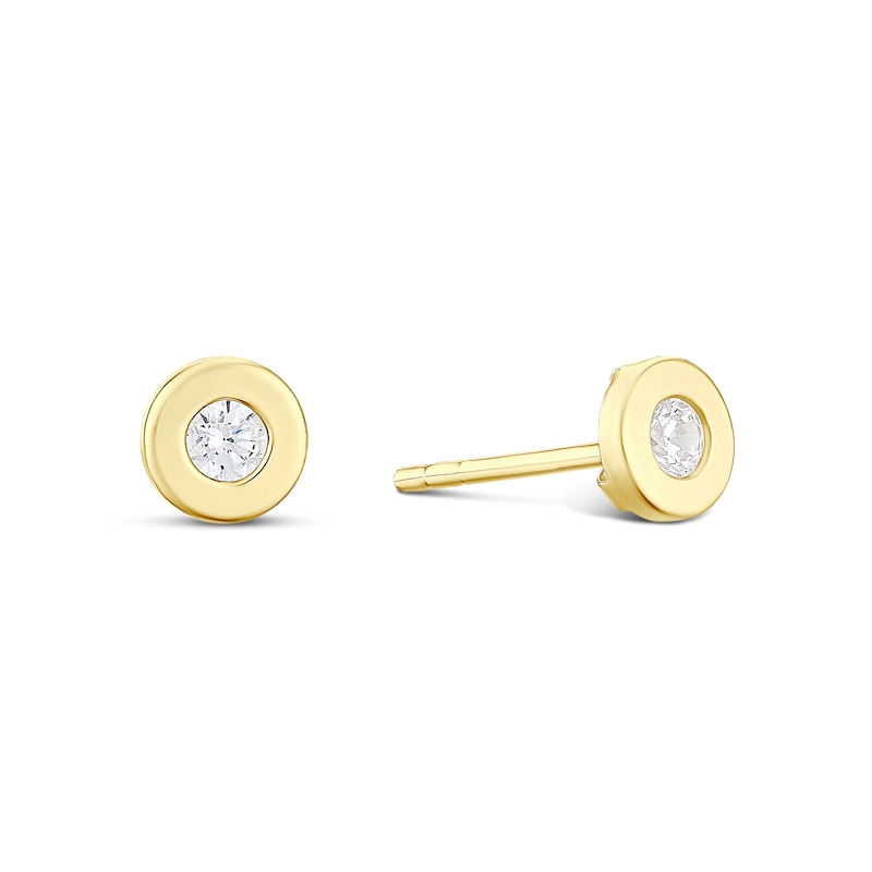 Main Image 1 of 9ct Yellow Gold 4.5mm Cubic Zirconia Thick Bezel Set Stud Earrings